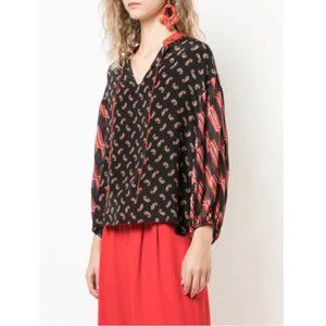 Alice + Olivia Asha Blouson-sleeve V-neck Blouse